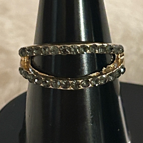 Double Gold Ring with Black Diamond Accents - Picture 9 of 9